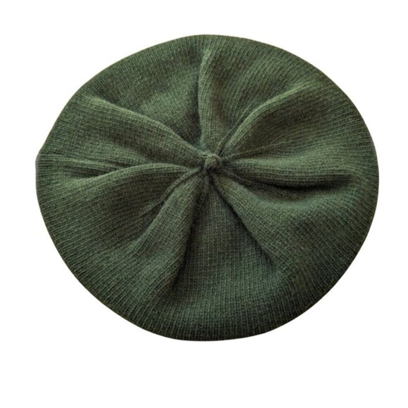 Frost Forest Green Merino Wool Cashmere Beret 90s Style One Size - Picture 1 of 5